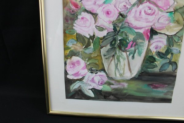 Wandbild rosafarbene Rosen mit Vase, 52x42 cm